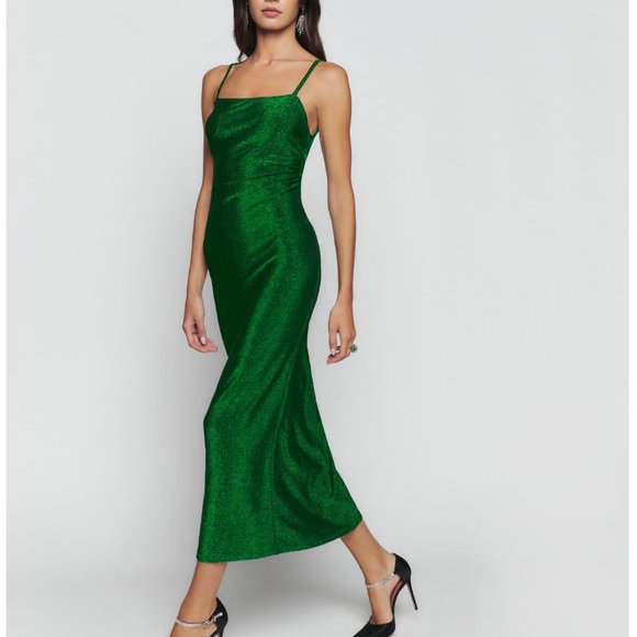 NWT Reformation Breslin Midi Dress - Emerald Sparkle Knit Stretchy Holiday - Picture 3 of 9